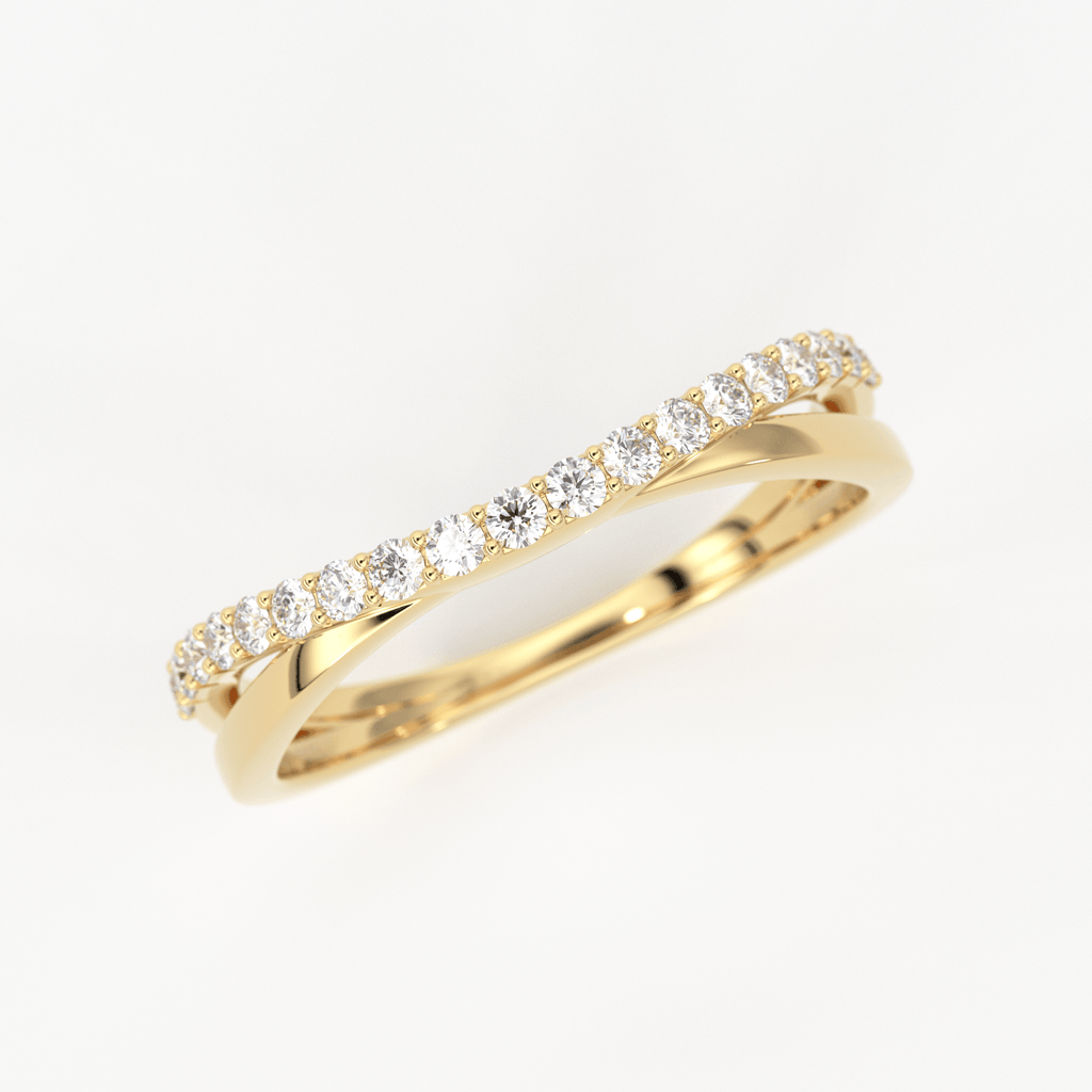 Twist Contour 14k Gold Diamond Wedding Band/ Twisted Band Ring with Diamonds/ Micro Prong Ring with Twisted Gold Band / Minimalist Stacking Ring - Jalvi & Co.