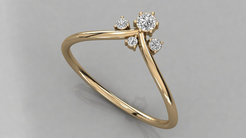 V Ring with Round Diamond in 14k Gold / Diamond V Ring / Chevron Ring / Midi V Diamond Ring / Minimal Diamond Ring / Memorial Day Sale - Jalvi & Co.