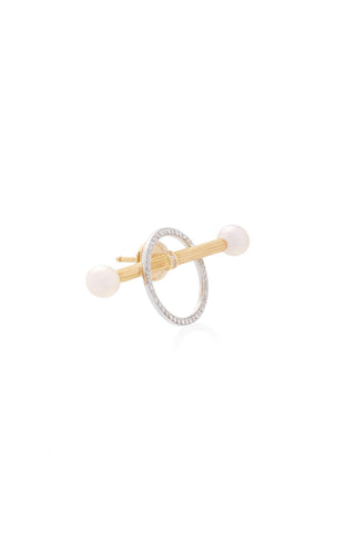 Vintage Inspired Diamond And Pearl 18k Solid White Gold Single Earring - Jalvi & Co.