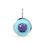 Water Sapphire Iolite Round Blue Enamel Charm / 18k Solid Gold Pendant / Gemstone Jewelry / 21st Anniversary Gold Pendant / Gemstone Charm
