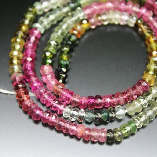 Watermelon Multi Tourmaline Faceted Rondelle Loose Beads Strand 14" 3.5mm 3mm - Jalvi & Co.