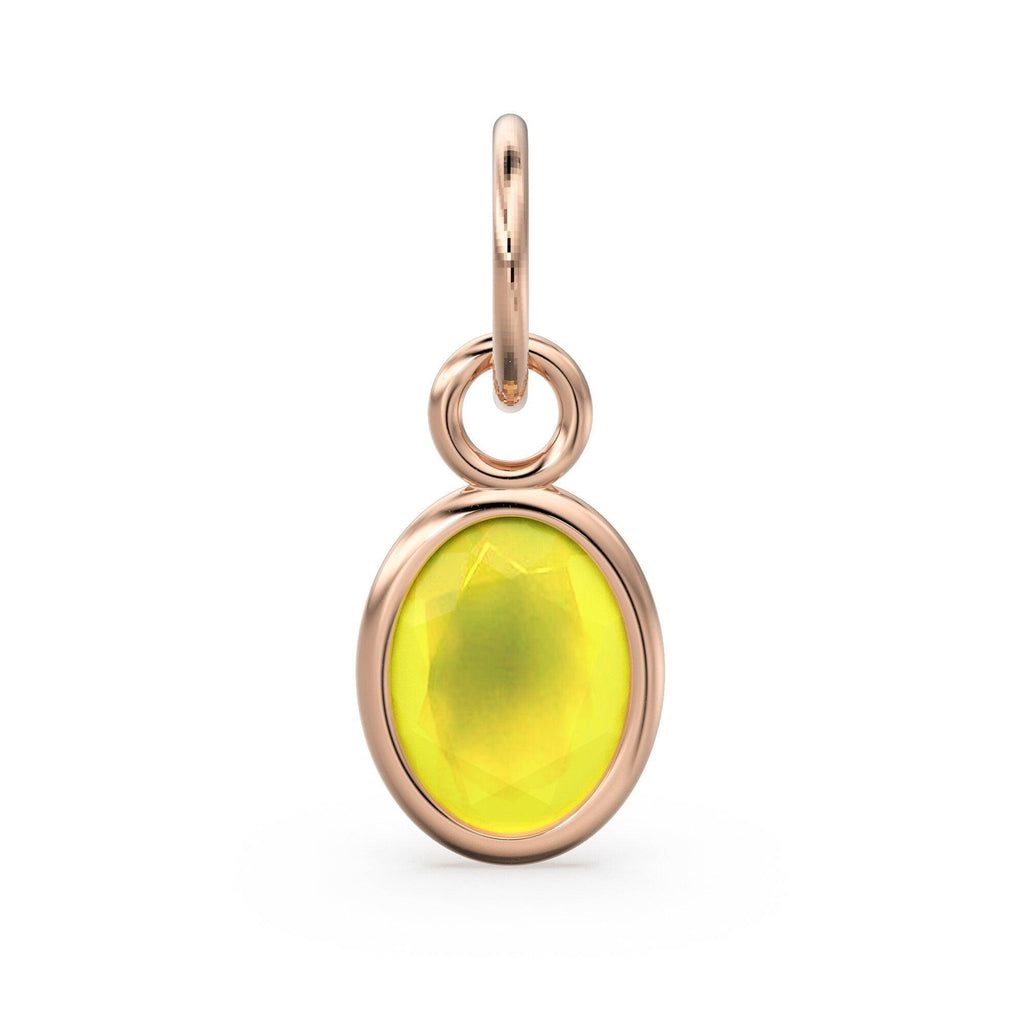 Yellow Chalcedony Oval Solid Gold Charm / Natural Gemstone Handmade 18k Gold Pendant / 1pc 14k Solid Yellow Gold Jewelry Making FindingsSALE - Jalvi & Co.