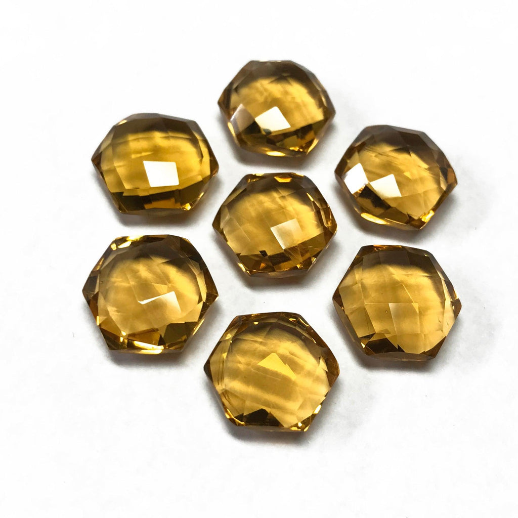 Yellow Citrine Quartz Faceted Hexagon Gemstone Loose Beads Pair 5 Pair 12mm - Jalvi & Co.