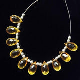Yellow Sapphire Quartz Faceted Tear Drop Briolette Beads 10 beads 10x5mm