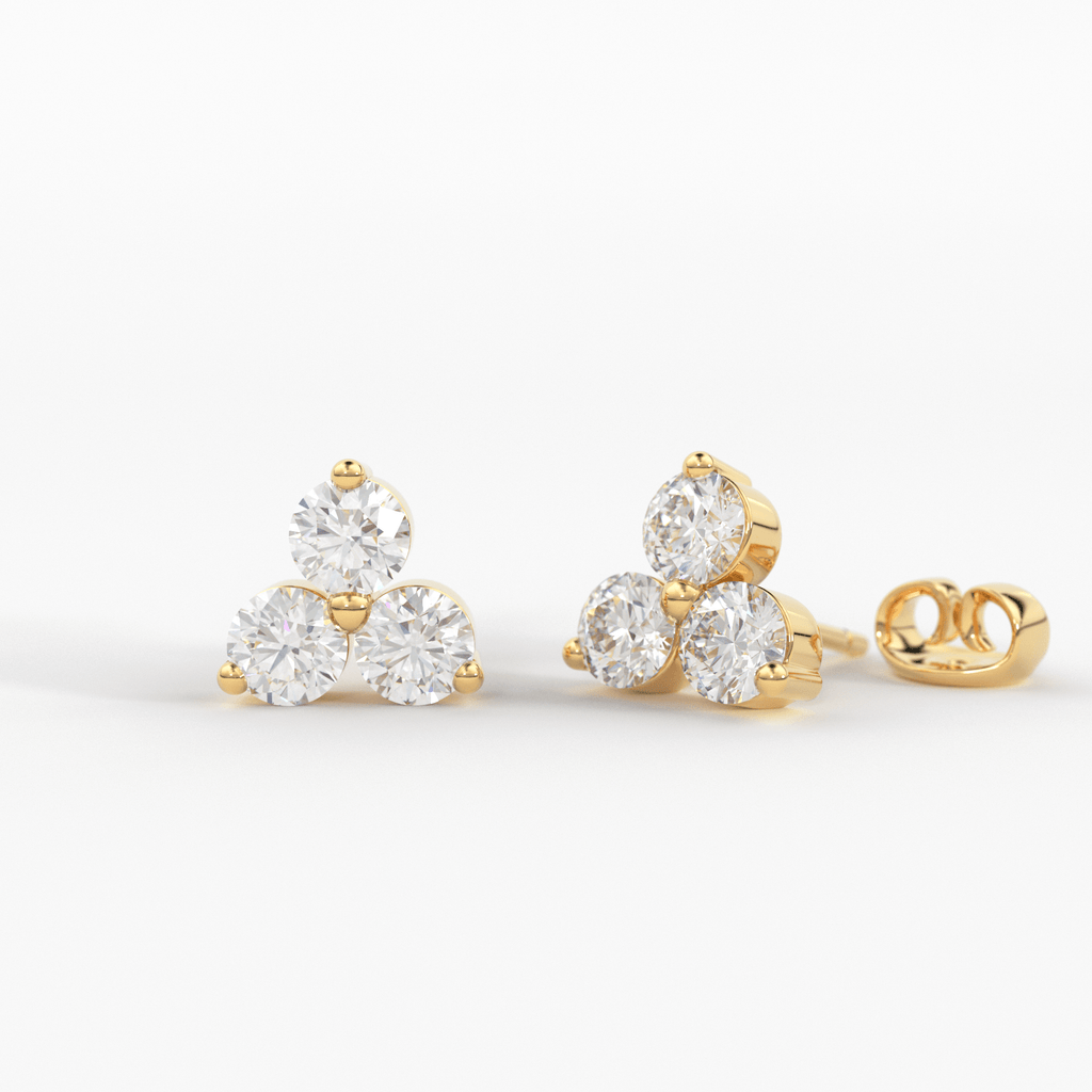 14K Gold Round Cut Diamond Trio Tiny Stud Earrings / Simple Three Stone Cluster Earring / Tiny Diamond Studs / 3 Stone Studs / Gift for her