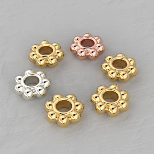 2.8mm 18k Solid Yellow Gold Daisy Spacer Findings (5) - Jalvi & Co.