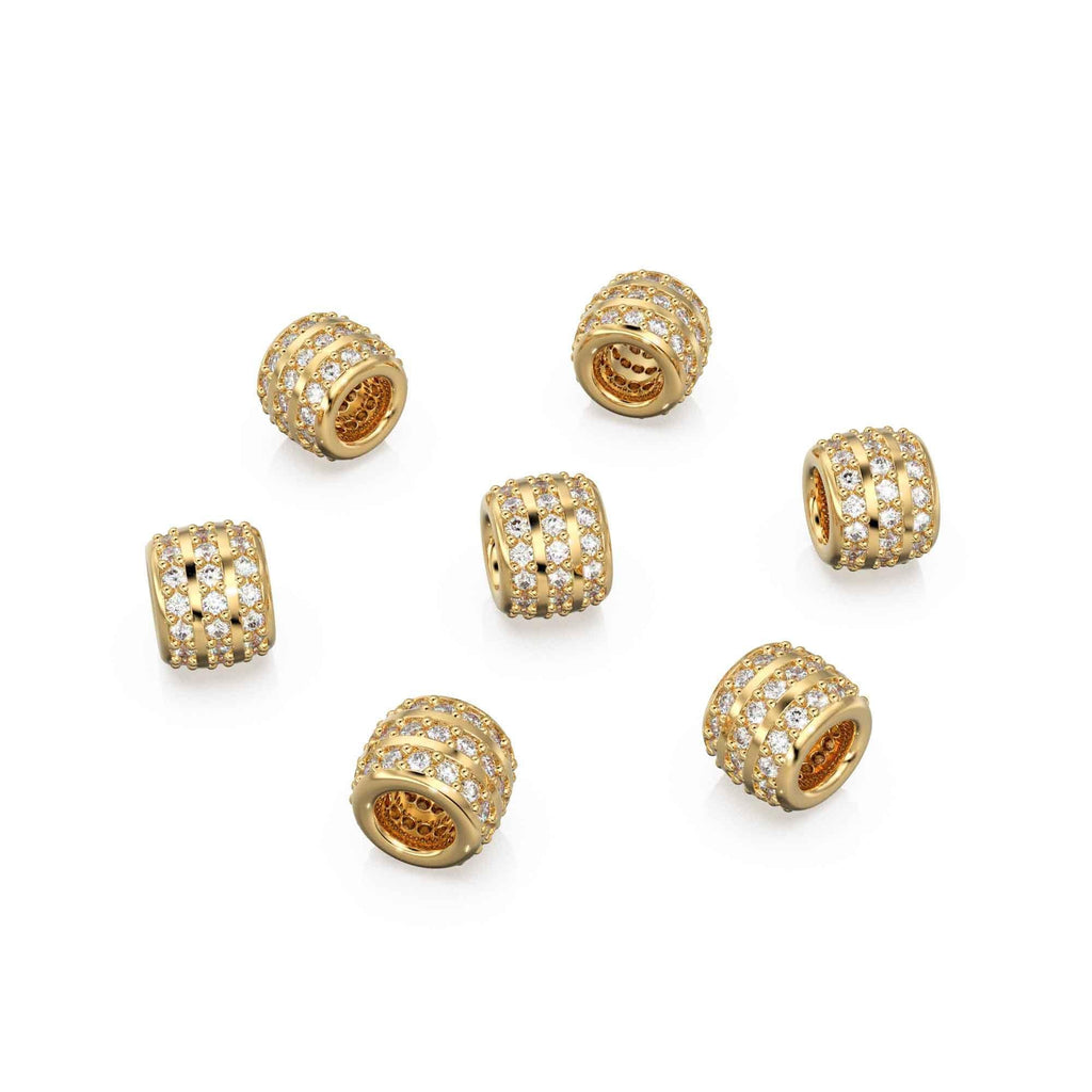 3 row Diamond 18k Solid Gold Large Hole Beads / Jewelry Making Findings for Necklace or Charm Bracelet - Jalvi & Co.