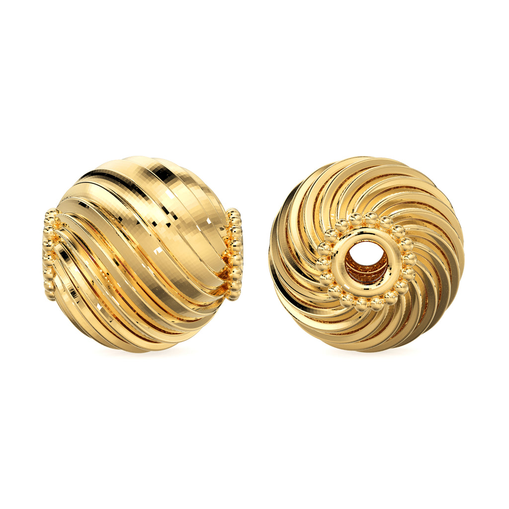 Disco Round 18k Solid Gold Spacer Beads Designer Layered Handmade Findings 6mm 8mm 10mm - Jalvi & Co. 