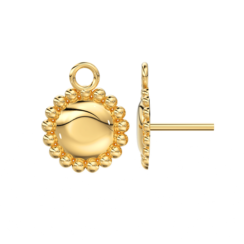 8.5mm 18k Solid Yellow Gold Granulation Ear Post Findings Pair With Backs - Jalvi & Co. 