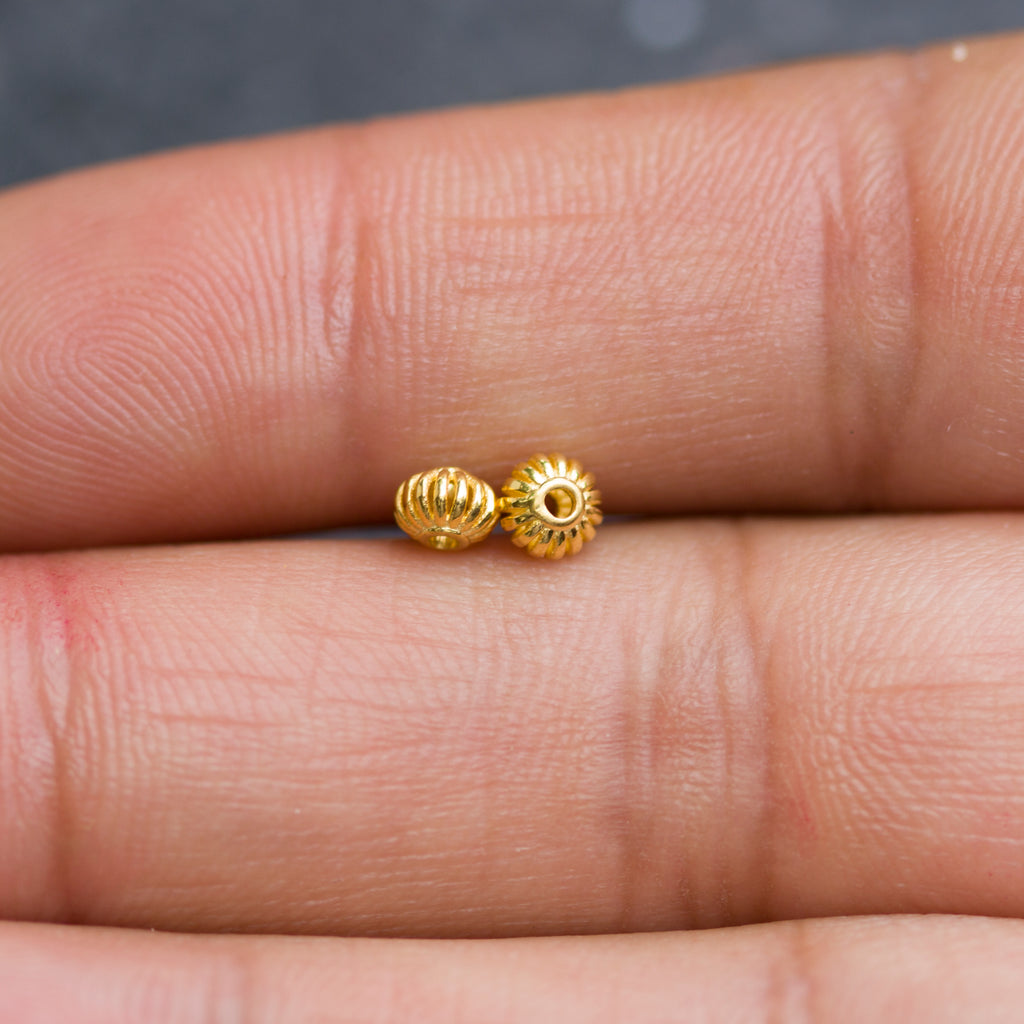 4.2mm 18k Solid Yellow Gold Fancy Bali Spacer Findings Beads Pair