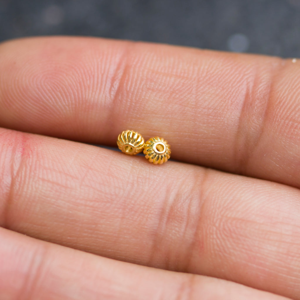 4.2mm 18k Solid Yellow Gold Fancy Bali Spacer Findings Beads Pair