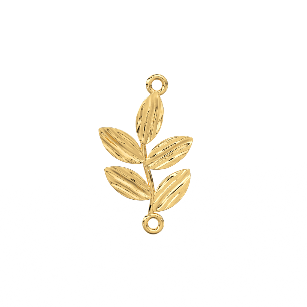 18k Solid Yellow Leaf Connector 15x10mm with 2.20mm Closed Jump Rings Finding
