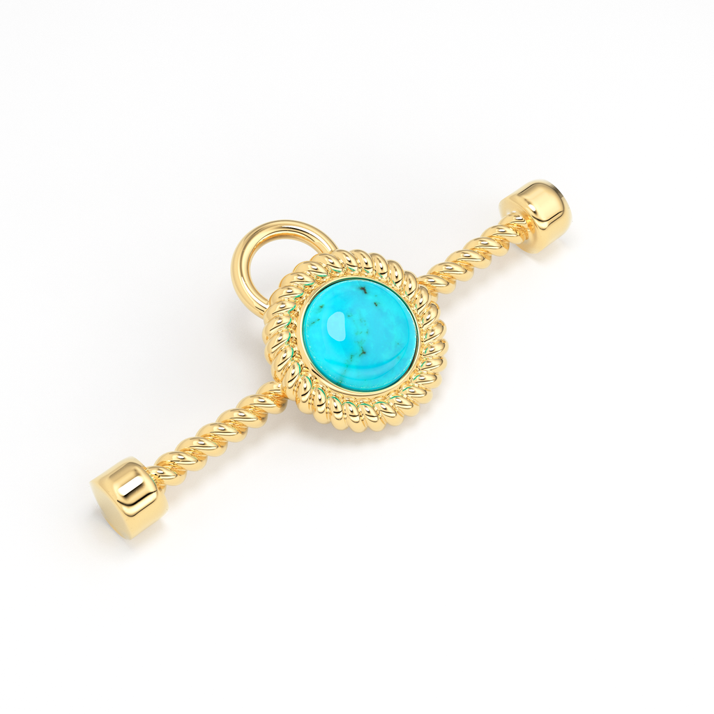 Turquoise 18k Solid Clasp Yellow Gold Circle Twisted Wire Toggle Clasp Finding With Diamond / Sleeping Beauty Turquoise Bezel Christmas Gift
