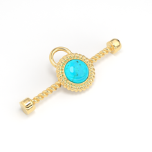 Load image into Gallery viewer, Turquoise 18k Solid Clasp Yellow Gold Circle Twisted Wire Toggle Clasp Finding With Diamond / Sleeping Beauty Turquoise Bezel Christmas Gift