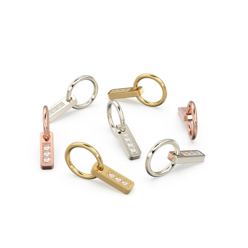 3 Stone Diamond Bar Charm Pendant / 14k 18k Solid Gold Pendant / Diamond Pendant / Trio Diamond Charm / Sale - Jalvi & Co. 