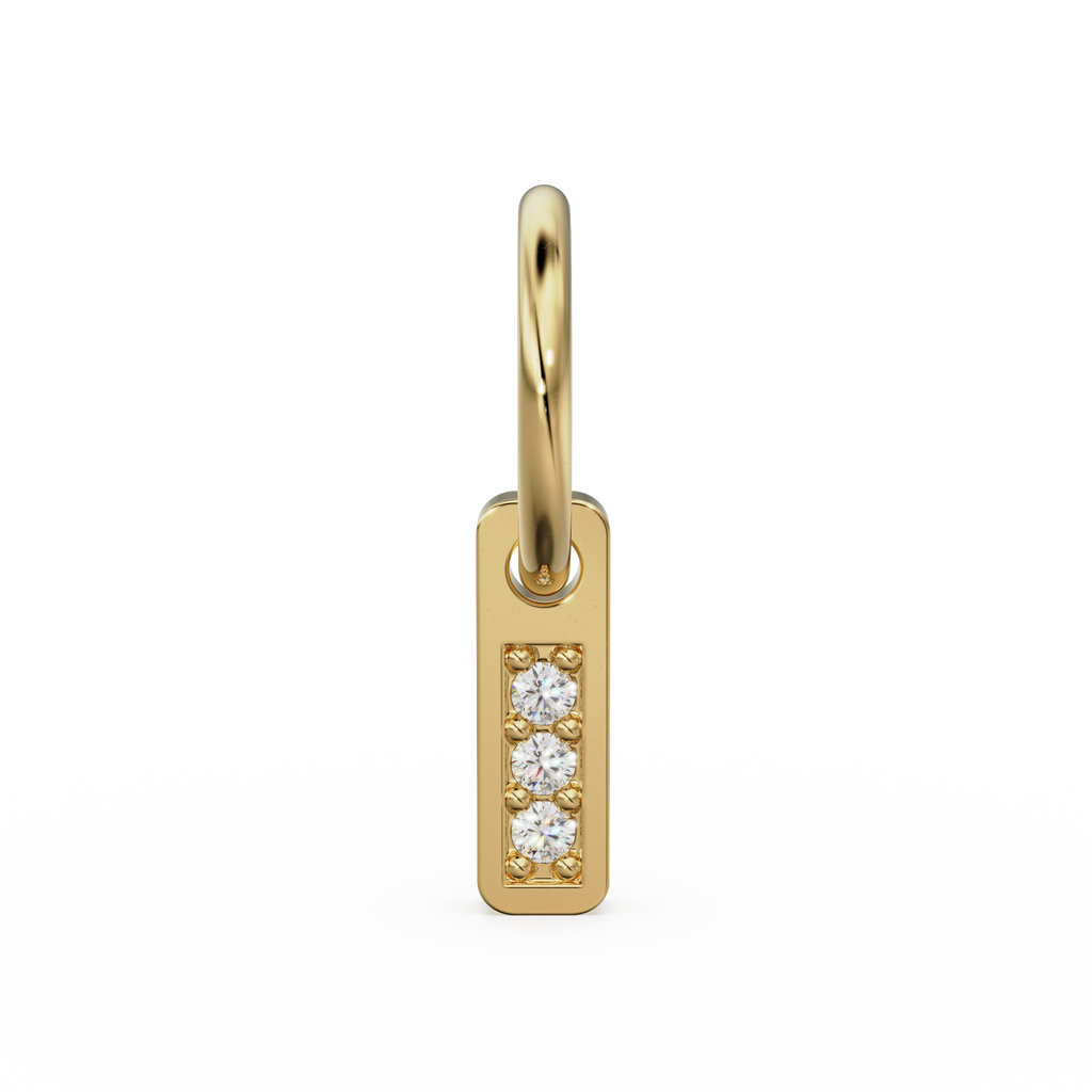 3 Stone Diamond Bar Charm Pendant / 14k 18k Solid Gold Pendant / Diamond Pendant / Trio Diamond Charm / Sale