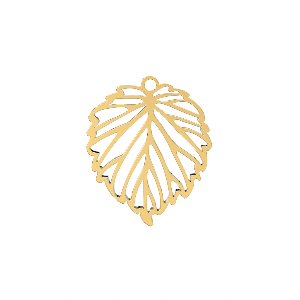 14K Solid Gold Leaf Cutout Charm Pendant, Leaf Charm, Solid Gold Leaf Pendant