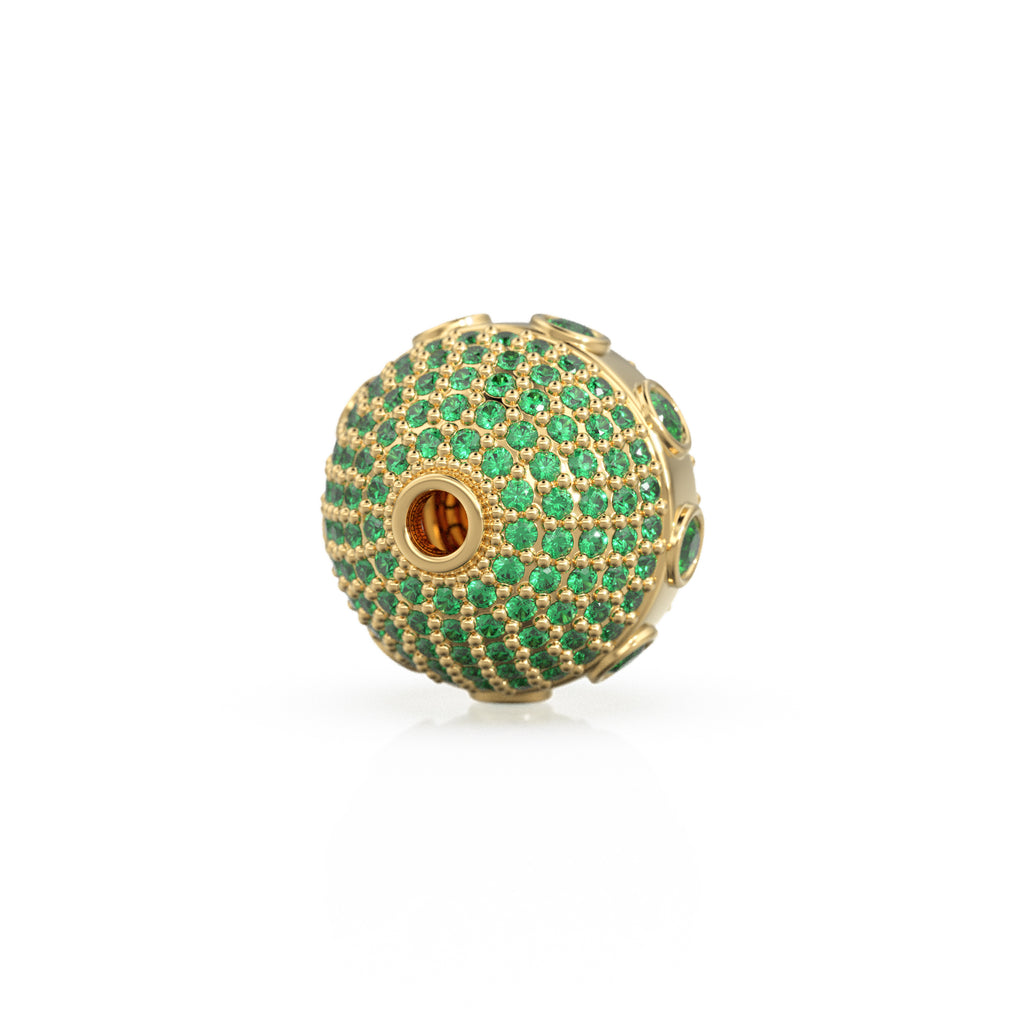 Emerald Pave Setting Solid Gold Spacer Finding Bead, Green Emerald Spacer, Zambian Emerald Pave Finding, Solid Gold Bead 13mm Christmas Gift - Jalvi & Co. 