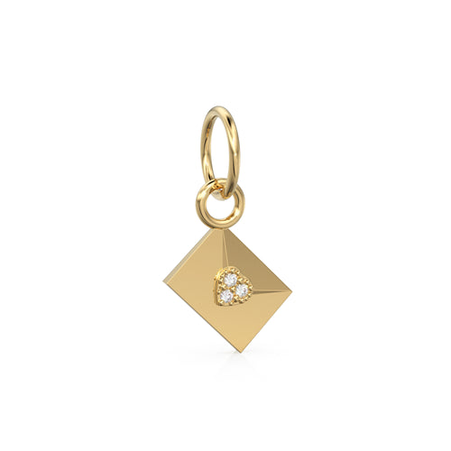 Trio Diamond Envelope 14k 18k Solid Gold Charm Pendant / Gold Charm / Envelope Pendant