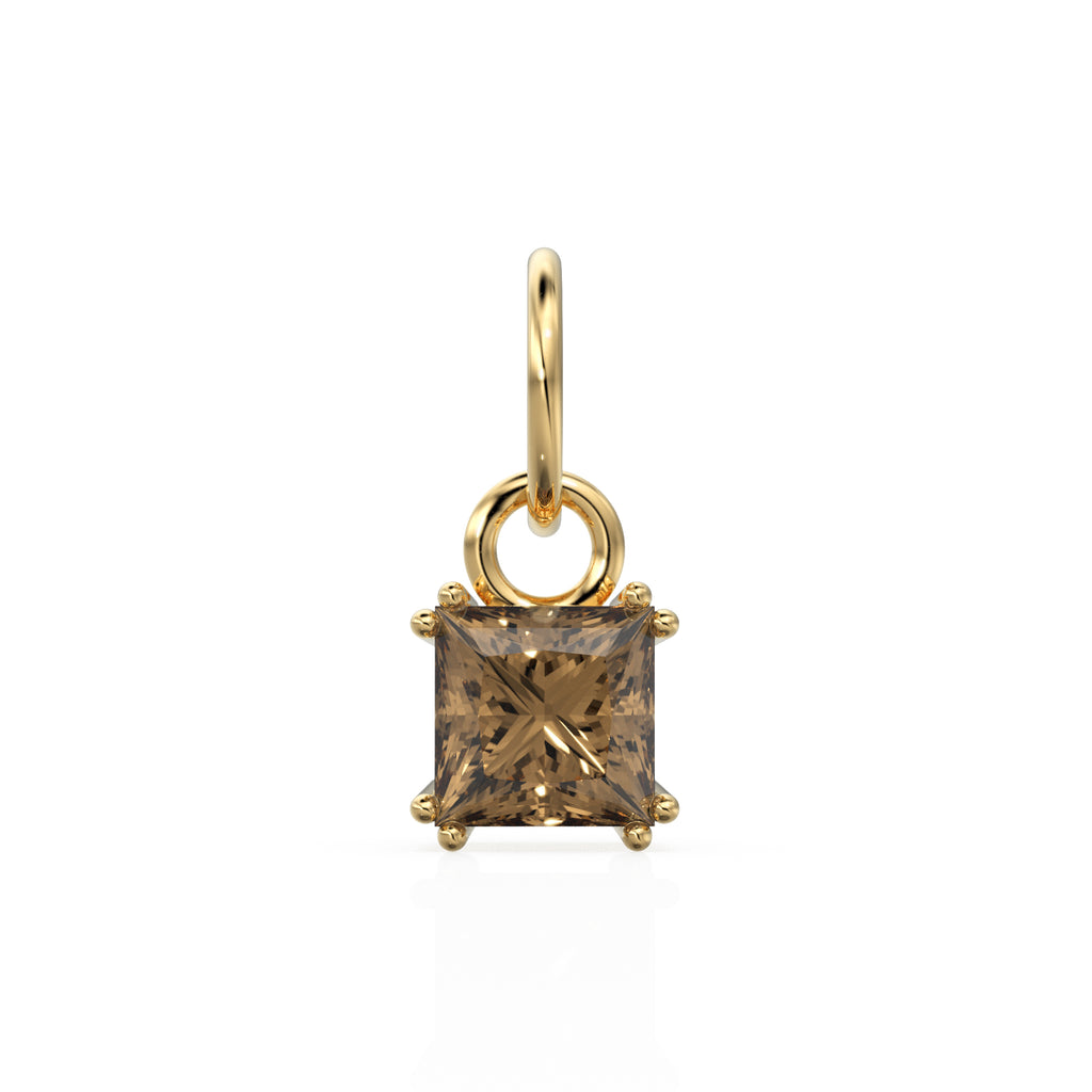 Smoky Quartz Princess Solid Gold Charm / Brown Gemstone 18k Gold Pendant / 14k Solid Gold Libra Zodiac Birthstone Jewelry Making Findings