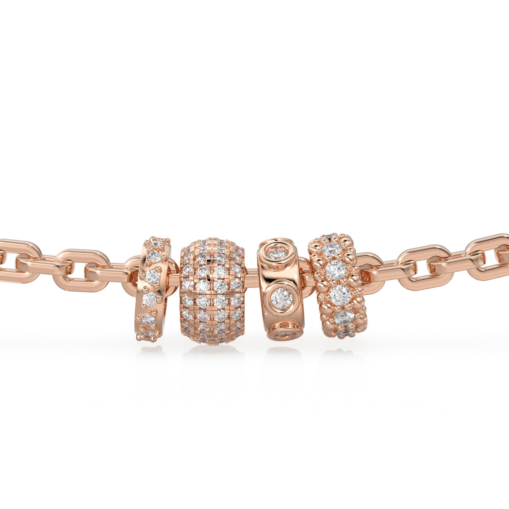 14K Solid Italian Gold Diamond Rondels, Charm Rondel, Diamonds, Bezel Diamonds, Pave set Diamonds, Beaded Texture Rondelle spacer charms