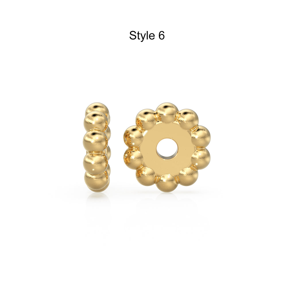 14K Solid Italian Gold Rondels, Charm Rondelle, 18k Gold Roundel, Rope Twisted, Round Wheel Tyre, Beaded Texture Rondelle spacer charms