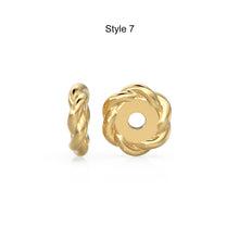 Load image into Gallery viewer, 14K Solid Italian Gold Rondels, Charm Rondelle, 18k Gold Roundel, Rope Twisted, Round Wheel Tyre, Beaded Texture Rondelle spacer charms