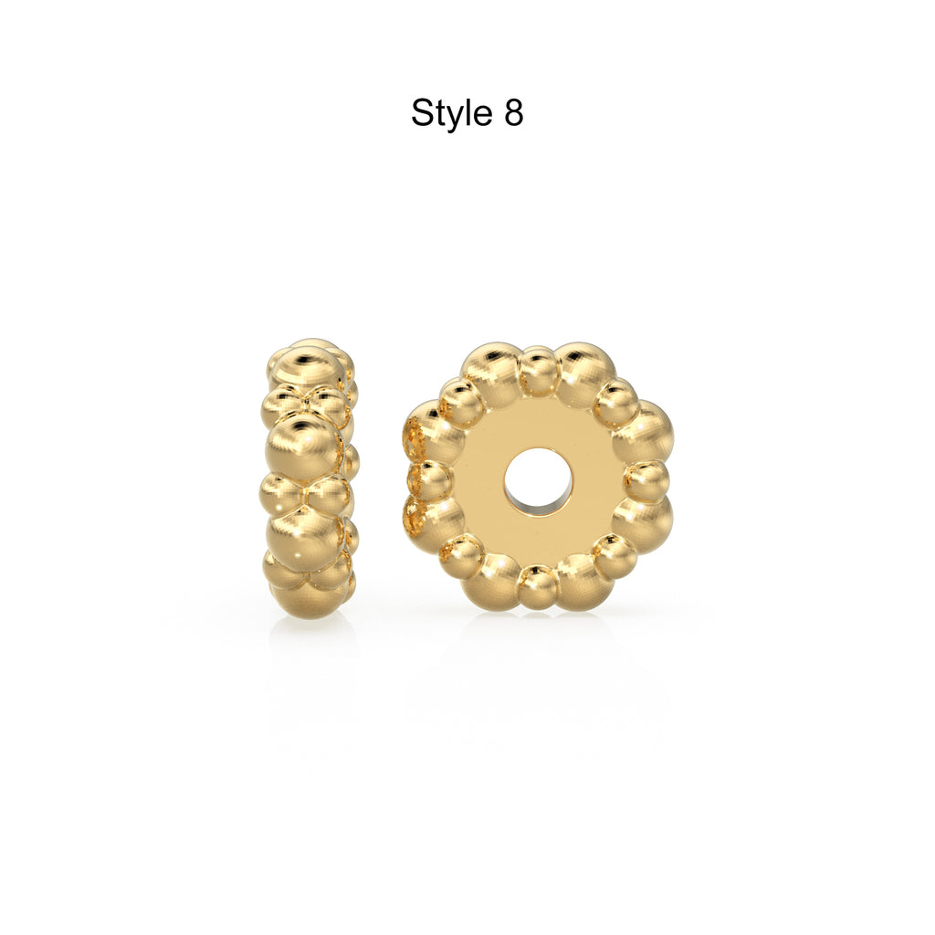 14K Solid Italian Gold Rondels, Charm Rondelle, 18k Gold Roundel, Rope Twisted, Round Wheel Tyre, Beaded Texture Rondelle spacer charms