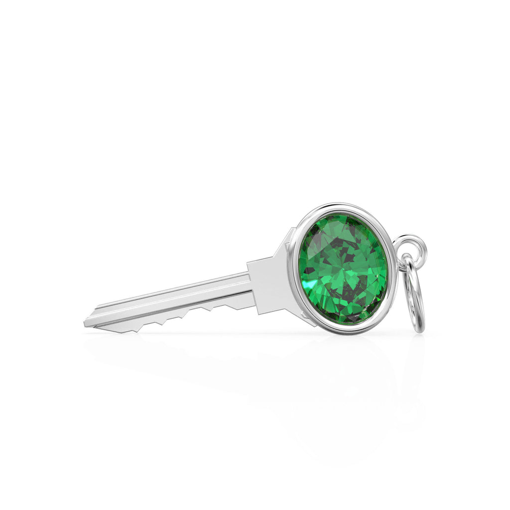 18K Solid Gold Key Charm Pendant with Natural Emerald, Key Charm, Luxury Symbolic Fine Jewelry Anniversary or Birthday Gift for her