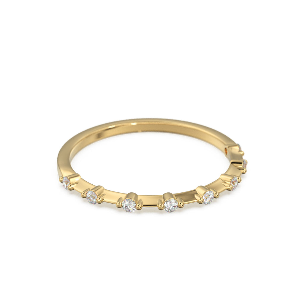 14k Dainty Diamond Wedding Band / Petite Diamond Wedding Ring / Half Eternity Minimal Ring / Stacking Diamond Ring / Handmade Ring