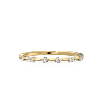 14k Dainty Diamond Wedding Band / Petite Diamond Wedding Ring / Half Eternity Minimal Ring / Stacking Diamond Ring / Handmade Ring