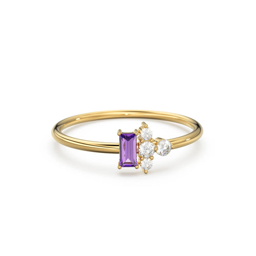 Rose Gold Genuine Amethyst and Diamond Ring / 14k Rose Gold Ring / Baguette Cut Amethyst Ring / February Birthstone / Purple Amethyst Ring