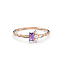 Load image into Gallery viewer, Rose Gold Genuine Amethyst and Diamond Ring / 14k Rose Gold Ring / Baguette Cut Amethyst Ring / February Birthstone / Purple Amethyst Ring