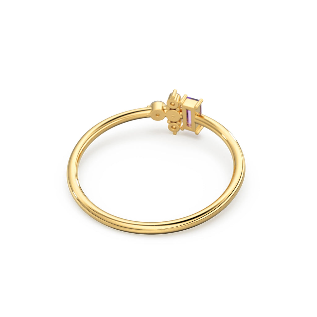 Rose Gold Genuine Amethyst and Diamond Ring / 14k Rose Gold Ring / Baguette Cut Amethyst Ring / February Birthstone / Purple Amethyst Ring