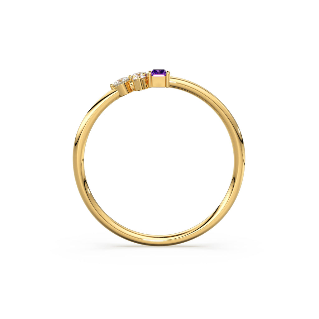 Rose Gold Genuine Amethyst and Diamond Ring / 14k Rose Gold Ring / Baguette Cut Amethyst Ring / February Birthstone / Purple Amethyst Ring