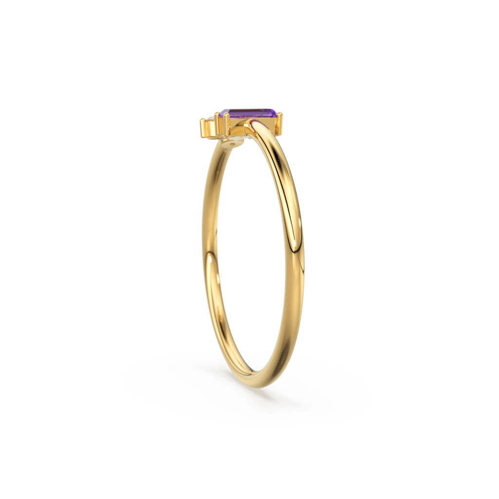 Rose Gold Genuine Amethyst and Diamond Ring / 14k Rose Gold Ring / Baguette Cut Amethyst Ring / February Birthstone / Purple Amethyst Ring