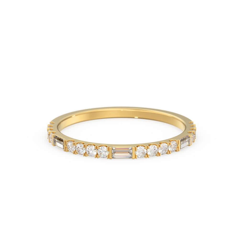 Baguette Diamond Ring / 14k Gold Baguette and Round Cut Diamond Wedding Band / Half Eternity / Stackable Diamond Ring / Holiday Sale