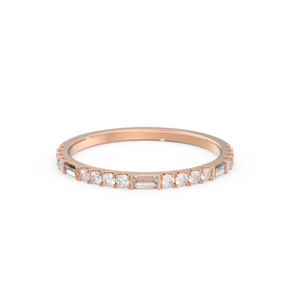 Baguette Diamond Ring / 14k Gold Baguette and Round Cut Diamond Wedding Band / Half Eternity / Stackable Diamond Ring / Holiday Sale