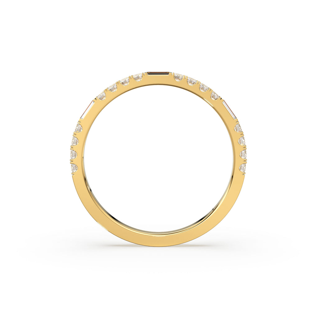 Baguette Diamond Ring / 14k Gold Baguette and Round Cut Diamond Wedding Band / Half Eternity / Stackable Diamond Ring / Holiday Sale