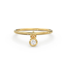 Load image into Gallery viewer, 14k Gold Thin Ring with a 0.05ctw Round White Diamond Dangling Charm Ring - Round Cut Diamond Dangle Ring / Stacking Diamond Ring