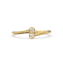 Load image into Gallery viewer, Dual Diamond Ring / Double Stone Ring / 14k Gold Ring / Diamonds Cuff Ring, Gold Stacking Ring / Thin gold ring / Diamond Bypass Ring