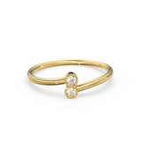 Dual Diamond Ring / Double Stone Ring / 14k Gold Ring / Diamonds Cuff Ring, Gold Stacking Ring / Thin gold ring / Diamond Bypass Ring
