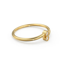 Load image into Gallery viewer, Dual Diamond Ring / Double Stone Ring / 14k Gold Ring / Diamonds Cuff Ring, Gold Stacking Ring / Thin gold ring / Diamond Bypass Ring