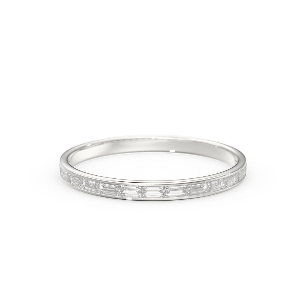 14K Gold Baguette Diamond Band / 2.0MM Thin Channel Set Diamond Ring / Half Eternity Stackable Ring / Diamond Wedding Ring / Minimalist Ring