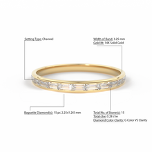 Load image into Gallery viewer, 14K Gold Baguette Diamond Band / 2.0MM Thin Channel Set Diamond Ring / Half Eternity Stackable Ring / Diamond Wedding Ring / Minimalist Ring
