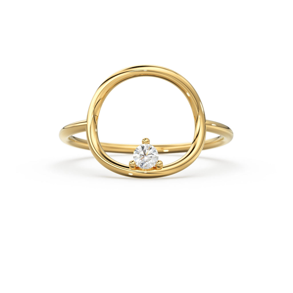 Open Circle Diamond Ring in 14k Gold / Unique Diamond Ring / Special Gift / Graduation Gift