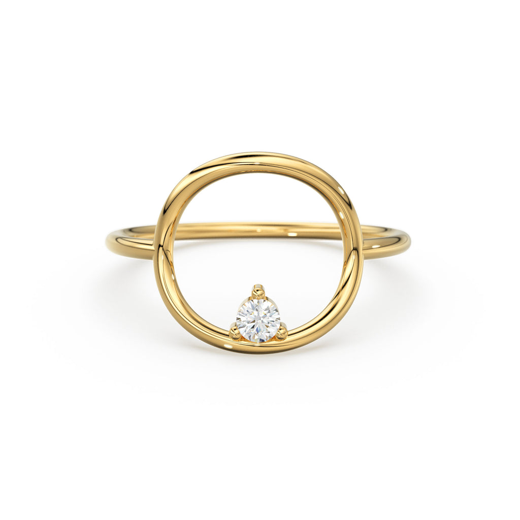Open Circle Diamond Ring in 14k Gold / Unique Diamond Ring / Special Gift / Graduation Gift