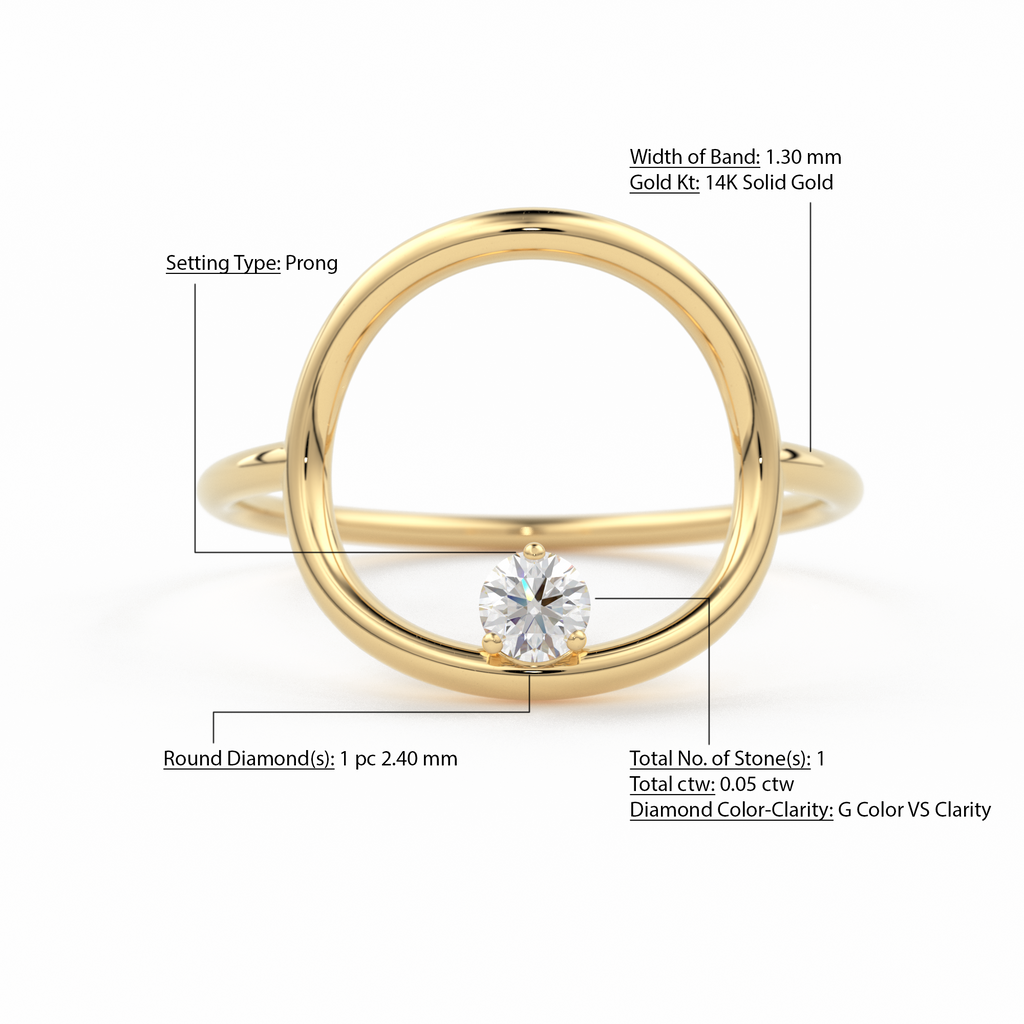 Open Circle Diamond Ring in 14k Gold / Unique Diamond Ring / Special Gift / Graduation Gift