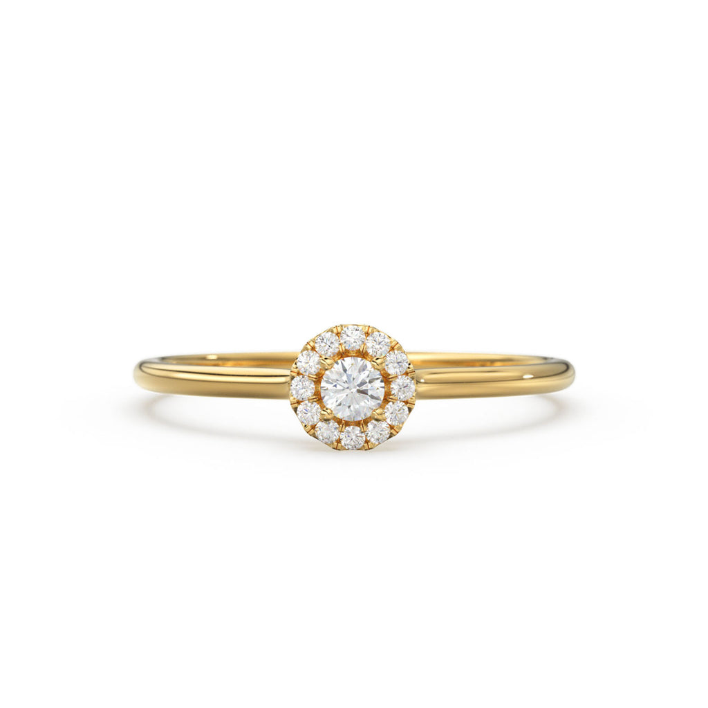 Diamond Ring / 14k Halo Diamond Ring / Minimal Diamond Ring / Delicate Diamond Ring / Promise Ring / Birthday Gift Idea / Gold Ring