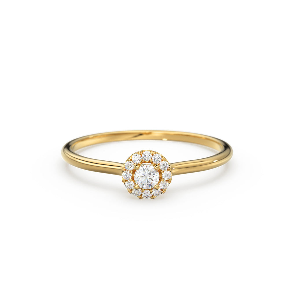 Diamond Ring / 14k Halo Diamond Ring / Minimal Diamond Ring / Delicate Diamond Ring / Promise Ring / Birthday Gift Idea / Gold Ring